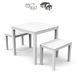 Evergreen Ensemble table et banquettes en résine couleur blanc PAP014BI