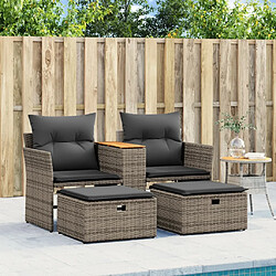 Avis Maison Chic Canapé de jardin 2 places avec tabourets | Canapé Sofa d'extérieur | Fauteuil terrasse gris résine tressée -MN96167