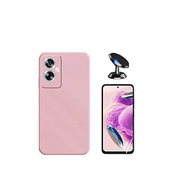 Kit de film en verre trempé de la couverture 5D + couvercle de silicone liquide + SuppOrt Magnétique Phonecare pour Oppo A79 5G - rose 