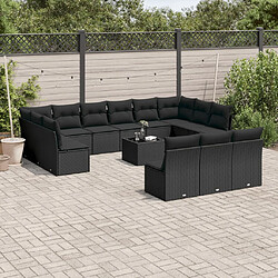 vidaXL Salon de jardin avec coussins 14 pcs noir résine tressée