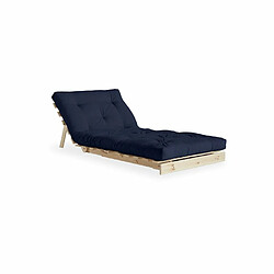 Inside 75 Fauteuil convertible futon ROOTS pin naturel coloris bleu marine couchage 90 x 200 cm.