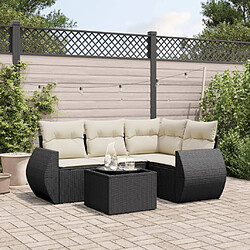 vidaXL Salon de jardin 5 pcs avec coussins noir résine tressée 