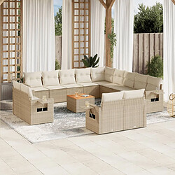 vidaXL Salon de jardin avec coussins 14 pcs beige résine tressée 