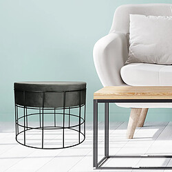 Ecd Germany Tabouret pouf ottomane repose-pieds rond en velour gris foncé et métal siège