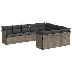 Maison Chic Salon de jardin avec coussins 10 pcs, Ensemble Tables et chaises de jardin, gris résine tressée -GKD271180