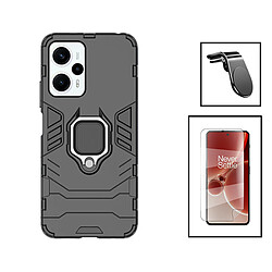 PHONECARE Kit Film Hydrogel Full Cover Avant + Coque 3X1 Military Defender + Support Magnétique L pour Xiaomi Poco F5 - Noir 