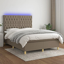 vidaXL Sommier à lattes de lit et matelas et LED Taupe 140x190cm Tissu 