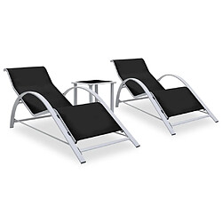 vidaXL Chaises longues lot de 2 avec table aluminium noir