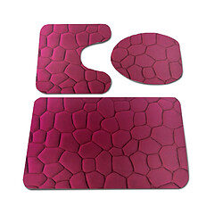 LUUCOZK Tapis de bain antidérapants absorbants à séchage rapide, décoration de salle de bain, rouge vin-3 piècesEnsemble