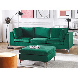 Beliani Canapé modulable 3 places en velours vert avec pouf ottoman EVJA