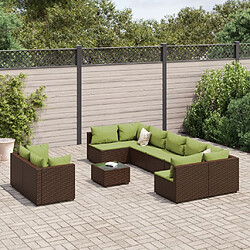 vidaXL Salon de jardin 10 pcs avec coussins marron résine tressée 