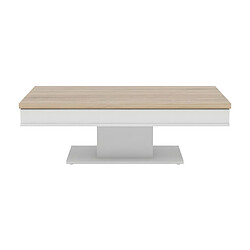 Vente-Unique Table basse ASTULIA - avec rangements - Blanc - Plateau effet chêne