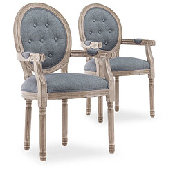 NC Lot de 2 fauteuils médaillon capitonnés Louis XVI tissu Gris 