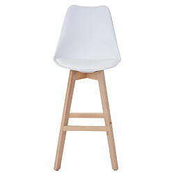 Mendler 2x tabouret de bar Malmö T501, design rétro ~ blanc, siège similicuir blanc, pieds clairs