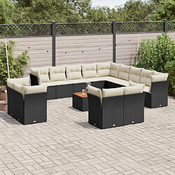 vidaXL Salon de jardin avec coussins 14 pcs noir résine tressée