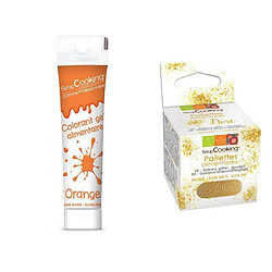 Scrapcooking Gel colorant alimentaire orange + paillettes dorées