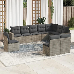 vidaXL Salon de jardin avec coussins 10 pcs gris résine tressée