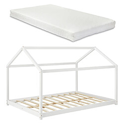 Lit d'Enfant Forme Maison Cerro avec Matelas Mousse à Froid 140 x 200 cm Blanc [en.casa]