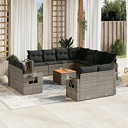 vidaXL Salon de jardin avec coussins 12 pcs gris résine tressée