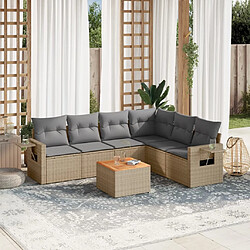 vidaXL Salon de jardin avec coussins 7pcs mélange beige résine tressée 