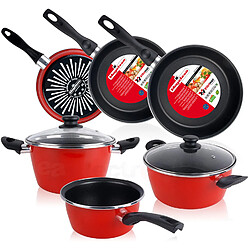 Batterie de cuisine 5 pièces Jeu de 3 poêles 18-20-24 cm induction antiadhésives, , Rouge, Magefesa, GRANA