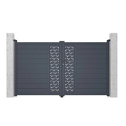 Vente-Unique Portail battant aluminium semi plein à motifs L305 x H181 cm anthracite GREGOR