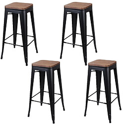 Toilinux Lot de 4 Tabourets de bar vintage Liv - Hauteur 77 cm. - Noir