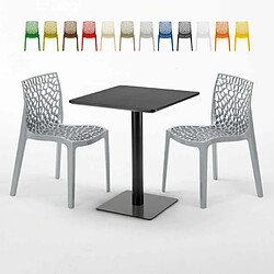 Grand Soleil Table carrée 60x60 noire avec 2 chaises colorées Gruvyer Licorice, Couleur: Gris