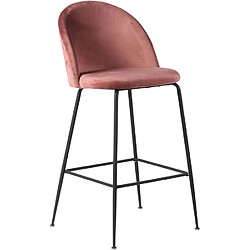 House Nordic Tabouret de Bar au Dos Matelassé en Velours Rose avec Piétement en Acier Noir LAUSANNE 