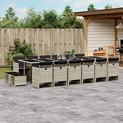 Maison Chic Ensemble à manger d'extérieur 17 pcs avec coussins,Salon de jardin,Mobilier de jardin gris clair rotin -GKD840468