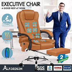 ALFORDSON Fauteuil Bureau Massage Siège D'ordinateur Dxécutif Chauffant Brun