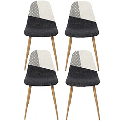 Toilinux Lot de 4 Chaises patchwork First - Noir et blanc