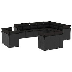 vidaXL Salon de jardin 12 pcs avec coussins noir résine tressée