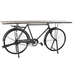 Pegane Console / Table console forme vélo en métal coloris noir et bois marron - Longueur 193 x Profondeur 50 x Hauteur 90 cm