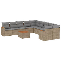 vidaXL Salon de jardin 11 pcs avec coussins beige résine tressée