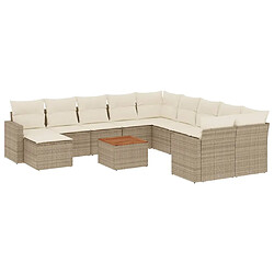 vidaXL Salon de jardin avec coussins 12 pcs beige résine tressée