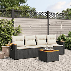 Maison Chic Salon de jardin 5 pcs avec coussins | Ensemble de Table et chaises | Mobilier d'Extérieur noir résine tressée -GKD95381