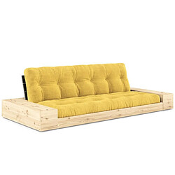 Inside 75 Canapé lit futon BASE jaune couchage 130cm dossiers noirs et accoudoirs coffres 