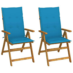 Maison Chic Lot de 2 Chaises inclinables de jardin avec coussins | chaises d'extérieur | Fauteuil Relax Bois d'acacia -GKD58779