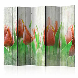 Paris Prix Paravent 5 Volets Red Tulips on Wood 172x225cm