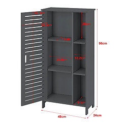 Helloshop26 Meuble colonne pour salle de bain meuble de rangement à porte avec 3 étagères avec compartiments de stockage fermés bois composite 96 x 48 x 24 cm gris foncé 03_0005823