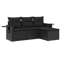 vidaXL Salon de jardin 4 pcs avec coussins noir résine tressée