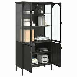 Maison Chic Commode Buffet - Meuble de rangement haut noir 90x40x180 cm verre et acier -GKD61569 pas cher