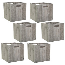 Toilinux Lot de 6 Boîtes de rangement effet bois en MDF Mix n' modul - L. 31 x l. 31 cm - Couleur chêne gris