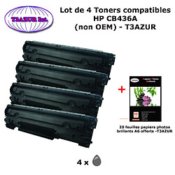 4 Toners génériques HP CB436A , HP 36A pour imprimante HP P1505, P1505N, P1506+20f papiers photos A6 -T3AZUR 