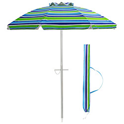 Helloshop26 Parasol de plage f182 cm inclinable protection uv 50+ à 8 baleines en fibre de verre pour plage piscine jardin bande bleu et vert 20_0008995