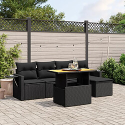 vidaXL Salon de jardin 6 pcs avec coussins noir résine tressée