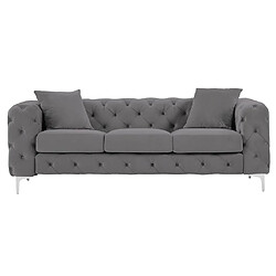 Vente-Unique Canapé 3 places chesterfield en velours anthracite EDWINA