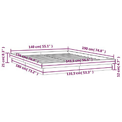 vidaXL Cadre de lit à LED sans matelas blanc 140x190 cm bois massif pas cher