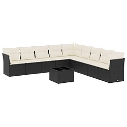 vidaXL Salon de jardin 10 pcs avec coussins noir résine tressée